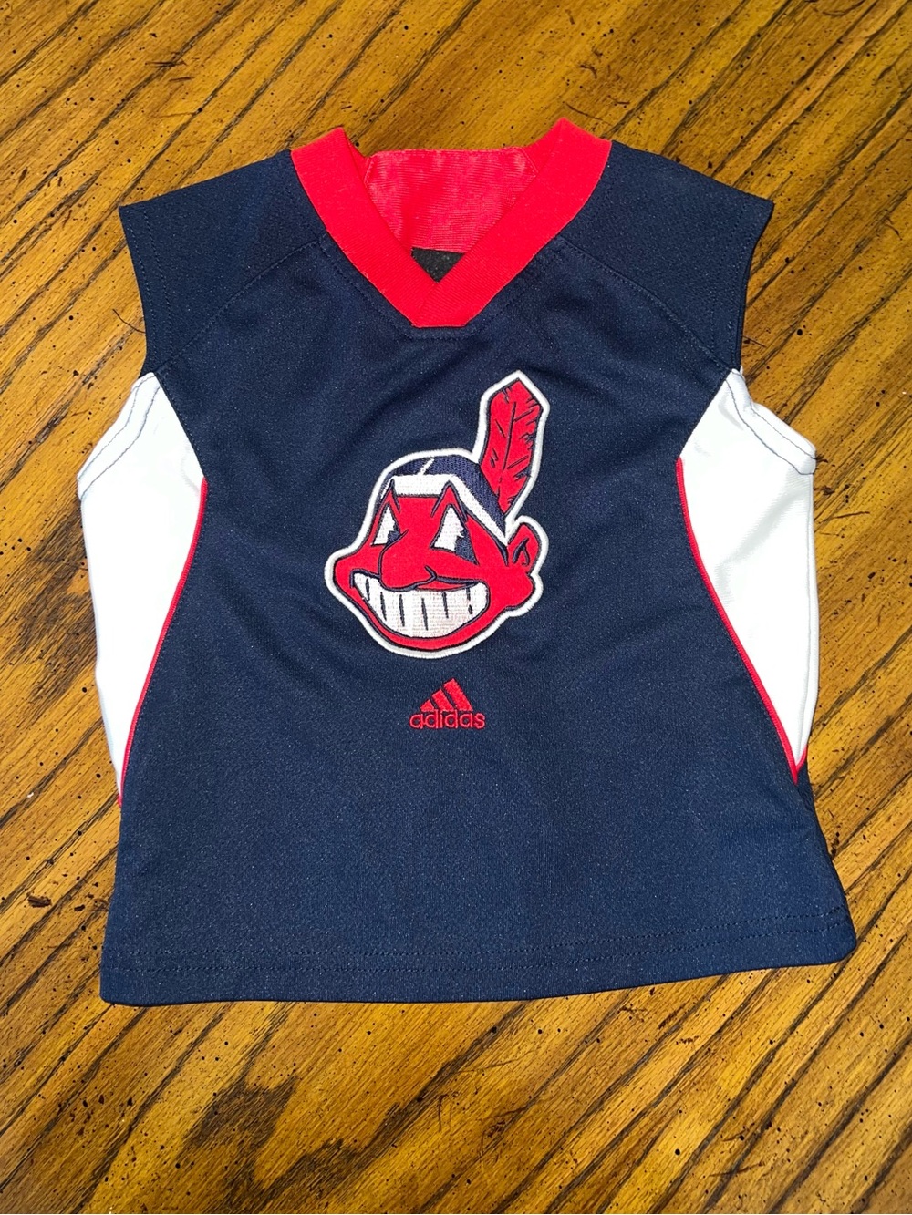 Vintage CLE Indians Memorabilia- Navy, Red & White Kids Sleeveless Sports Jersey